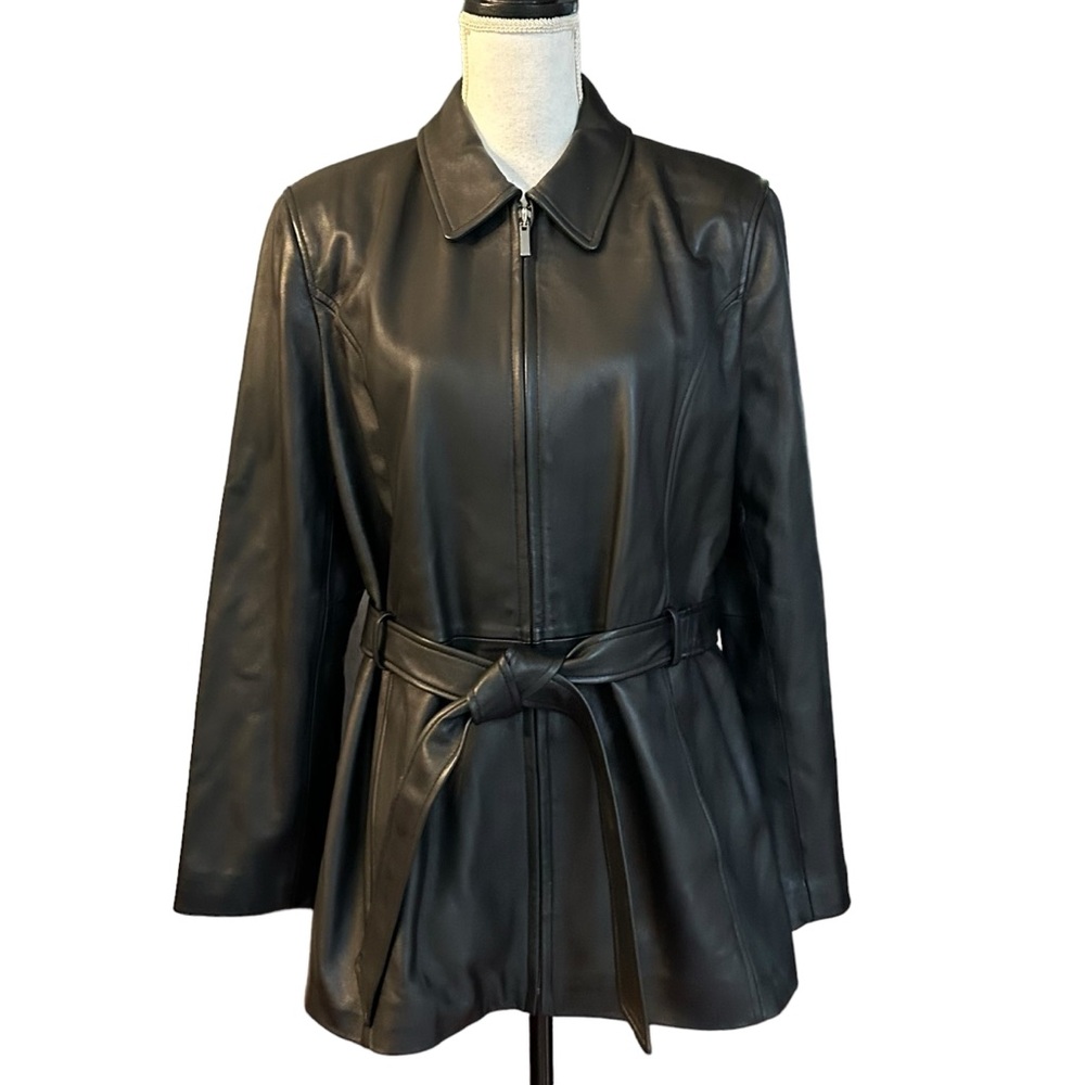 Valerie Steven Genuine Lamb Leather Full Zip Belted Jacket Women’s SZ Large